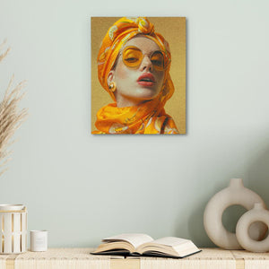 a painting of a woman wearing a yellow head scarf