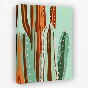 a painting of a cactus on a green background