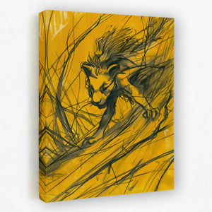 a drawing of a lion on a yellow background