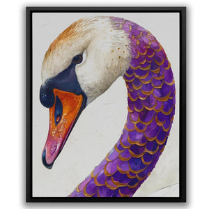 a painting of a purple and orange bird