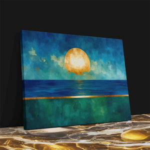 a painting of a sunset over the ocean