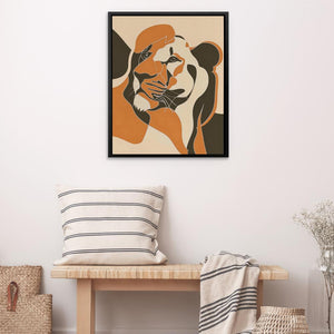 a picture of a tiger on a wall above a bench