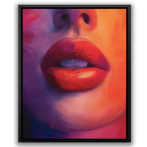 a painting of a woman's face with red lipstick