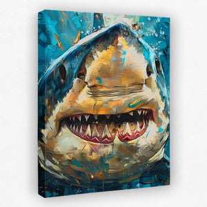 a painting of a shark with its mouth open