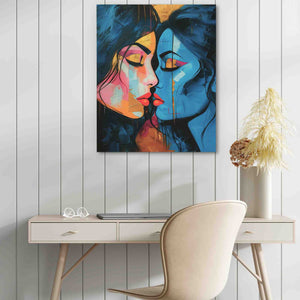 a painting of two women kissing each other