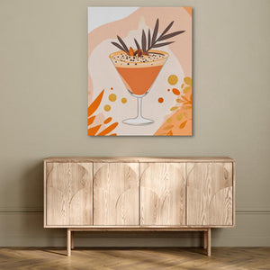 a painting of a drink in a glass on a wall