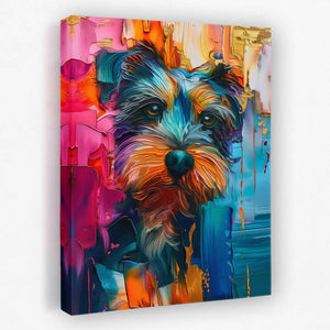 a colorful painting of a dog on a canvas