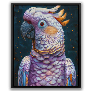 a painting of a colorful bird with a black background