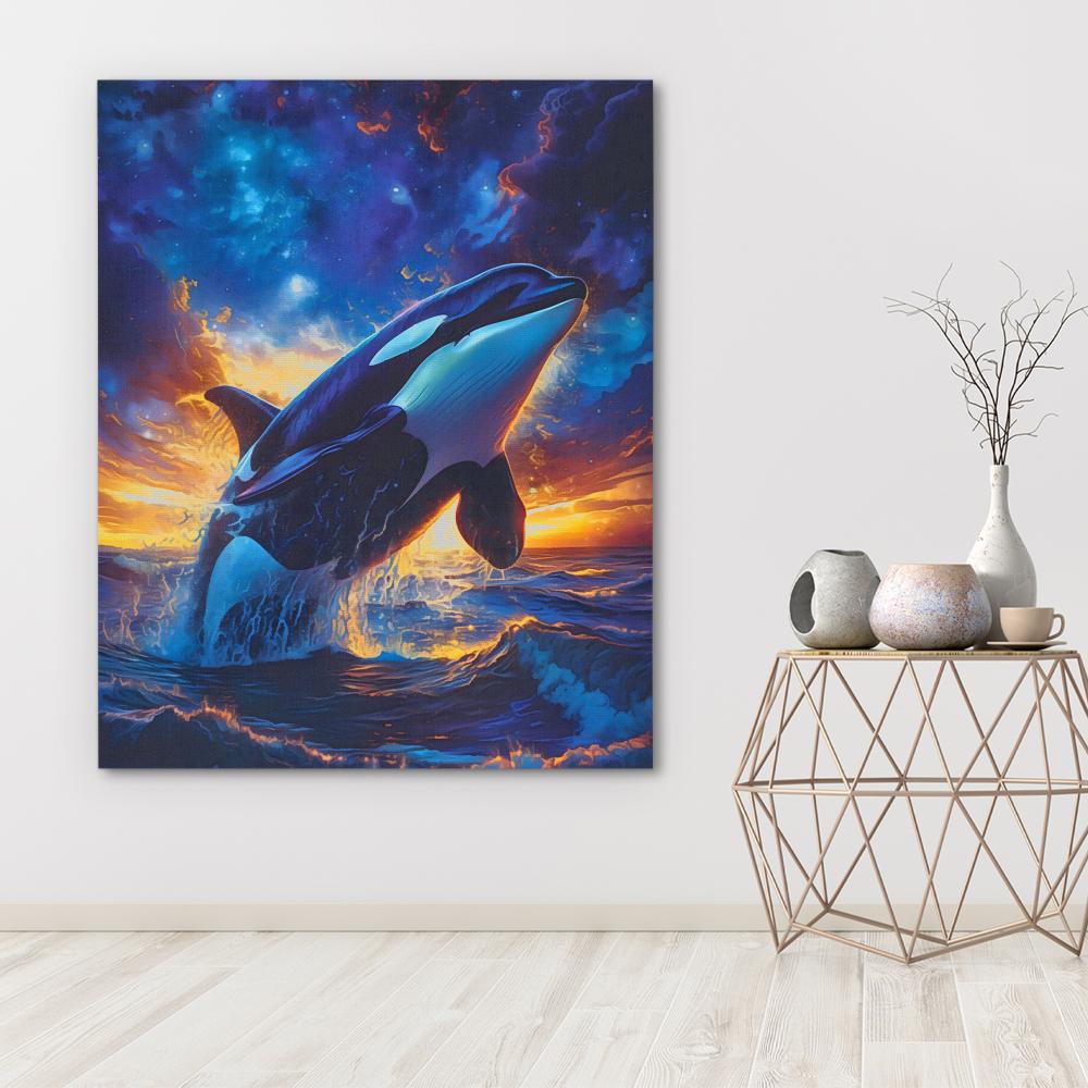 Buy Breaching Orca Whale In Blue Watercolor