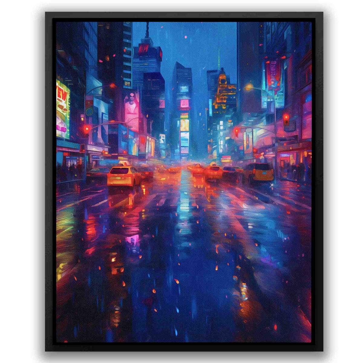 a painting of a city street at night