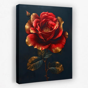 a painting of a red rose on a black background