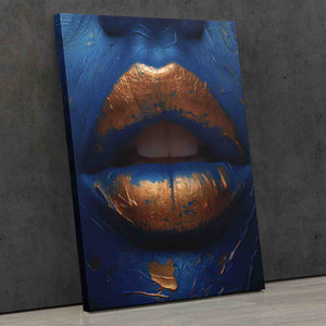 a painting of a blue and gold lips