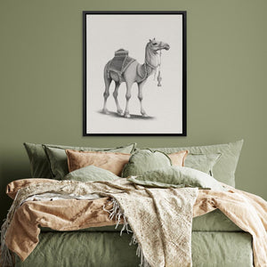 a picture of a bed with a horse drawn on it