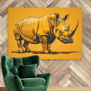 a painting of a rhinoceros on a yellow background