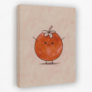 a painting of an orange with a bow on it's head