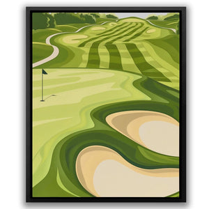 a painting of a green golf course