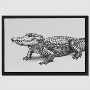 a black and white drawing of a crocodile