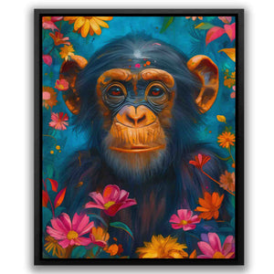 a painting of a monkey surrounded by flowers