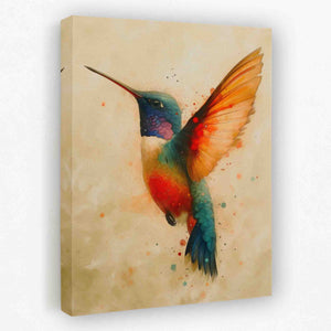 a painting of a colorful hummingbird flying