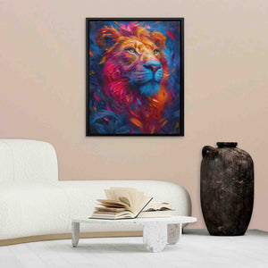 a painting of a lion in a living room