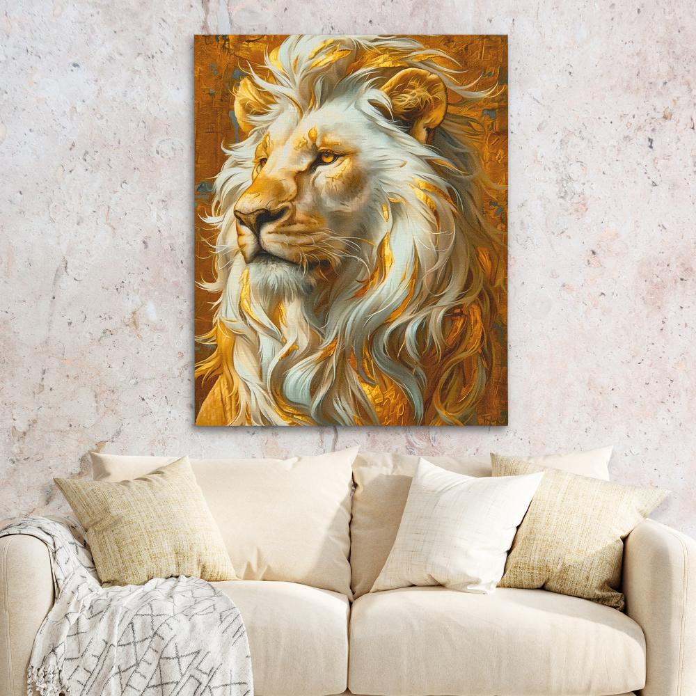 a painting of a lion with long hair