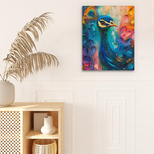 a painting hanging on a wall next to a potted plant