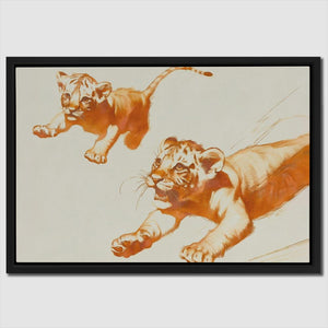 a painting of two tigers on a white background