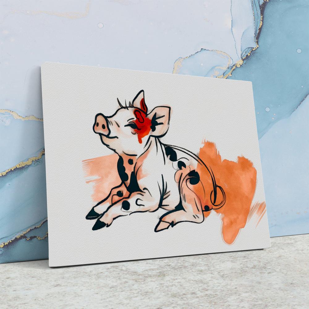 a painting of a pig sitting on the ground