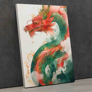 a painting of a green and red dragon