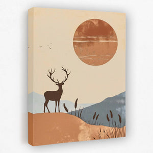 a painting of a deer standing on a hill