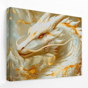 a painting of a white dragon on a white wall