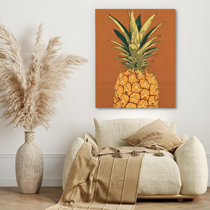 a painting of a pineapple on an orange background