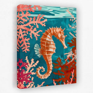 a painting of a sea horse on a blue background