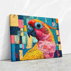 a painting of a colorful parrot on a wall