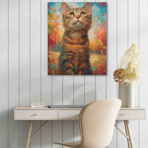 a painting of a cat sitting on top of a desk