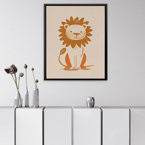 a picture of a lion on a wall above a cabinet