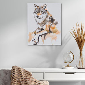 a painting of a wolf sitting on a table