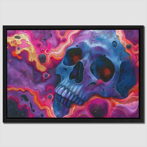 a painting of a skull on a purple background