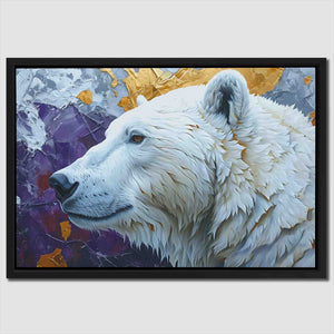 a painting of a white polar bear on a purple background