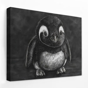 a black and white drawing of a penguin