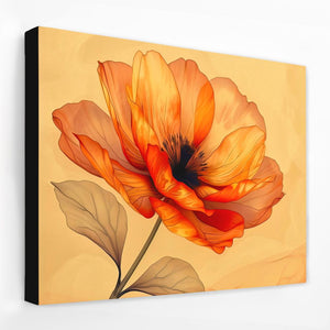 a painting of an orange flower on a yellow background