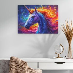 a painting of a colorful unicorn on a wall