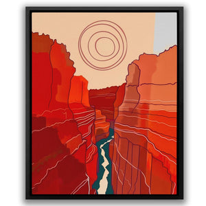 a painting of a canyon with a river running through it