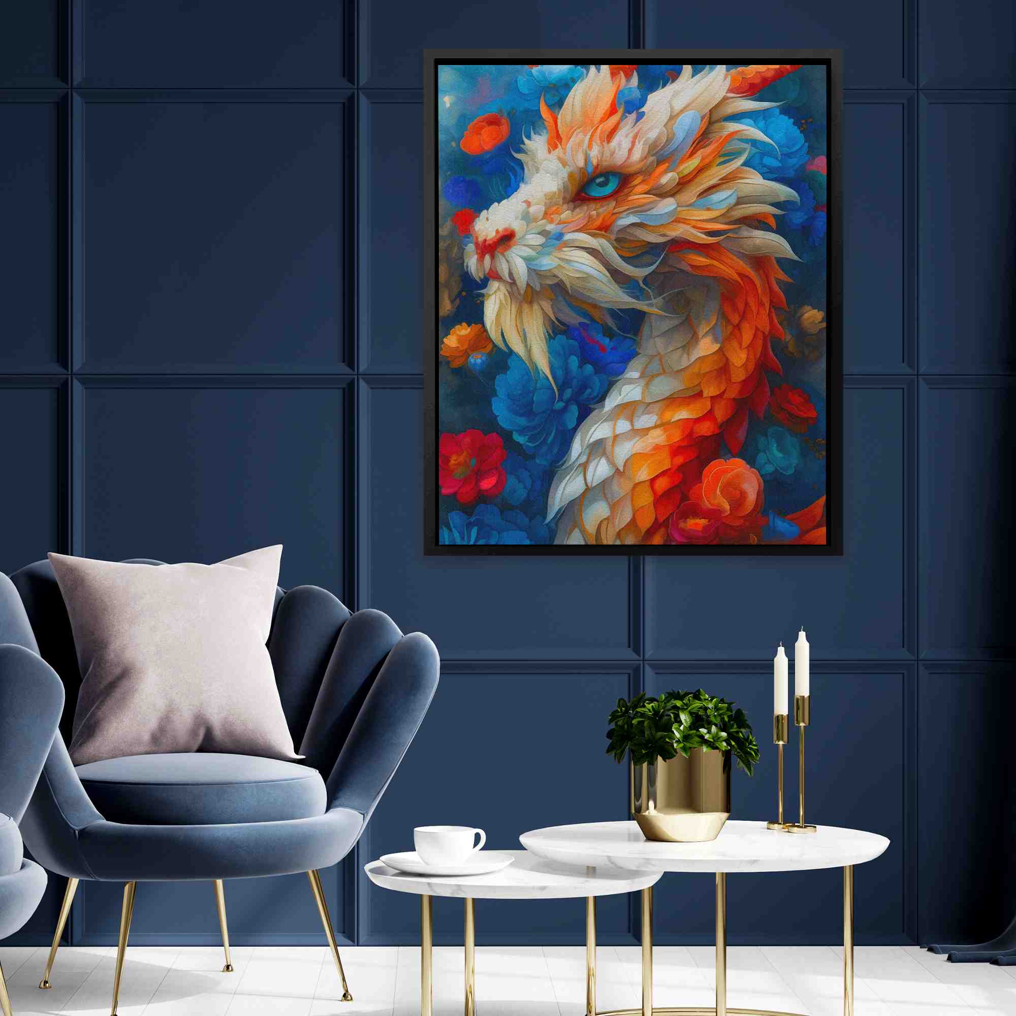 a painting of a dragon on a canvas