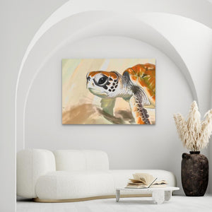 a painting of a turtle in a living room