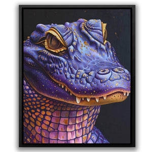 a painting of a purple dragon with gold eyes