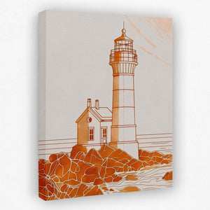 a painting of a lighthouse on a white background