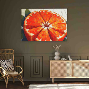 a painting of an orange on a wall