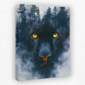 a painting of a tiger's face with yellow eyes
