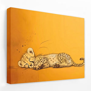 a painting of a cheetah laying on the ground